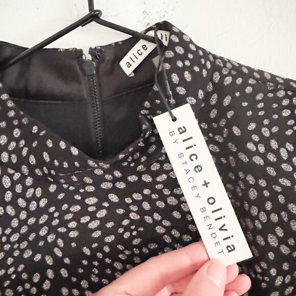 NWT Alice + Olivia Black Inka Glitter Dot Mini Dress 10 - Picture 6 of 9